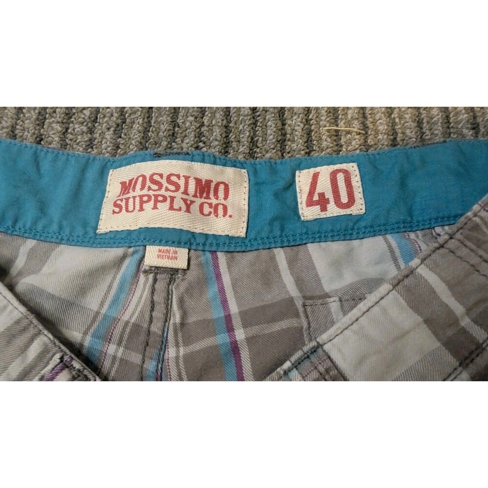 Mossimo Men's Plaid Cargo Shorts Size 40 Tan Blue Checkered Flawed Read As Is - Picture 4 of 4